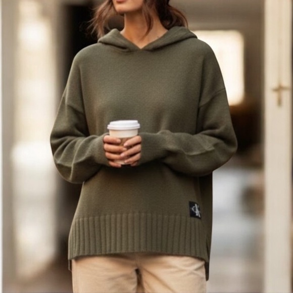 Calvin Klein Jeans Sweaters - Calvin Klein olive green knit hoodie sweater